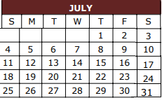 District School Academic Calendar for Bowie Elementary for July 2021
