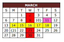 District School Academic Calendar for Bowie Junior High for March 2022