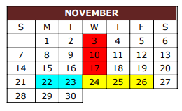 District School Academic Calendar for Bowie Elementary for November 2021