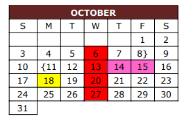 District School Academic Calendar for Bowie Intermediate for October 2021