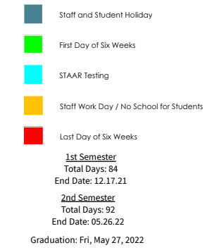 District School Academic Calendar Legend for Boyd High School