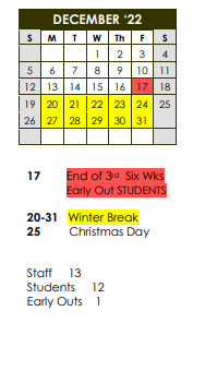 District School Academic Calendar for Brackett High School for December 2021