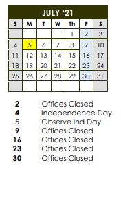 District School Academic Calendar for Jones Elementary for July 2021