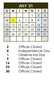 District School Academic Calendar for Brackett Junior High for July 2021