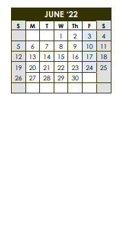 District School Academic Calendar for Brackett Alter for June 2022