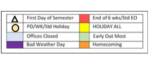 District School Academic Calendar Legend for Brackett High School