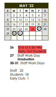District School Academic Calendar for Brackett Alter for May 2022