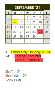 District School Academic Calendar for Jones Elementary for September 2021