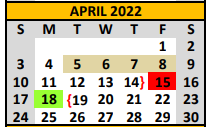 District School Academic Calendar for Brady High School for April 2022