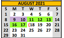 District School Academic Calendar for Brady Middle School for August 2021