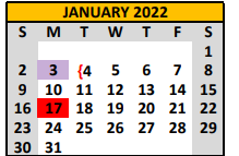 District School Academic Calendar for North Ward Primary for January 2022