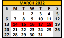 District School Academic Calendar for North Ward Primary for March 2022