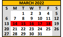 District School Academic Calendar for Alter Ed Prog for March 2022