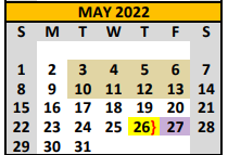 District School Academic Calendar for Alter Ed Prog for May 2022