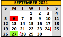 District School Academic Calendar for North Ward Primary for September 2021