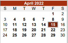 District School Academic Calendar for Brazos High School for April 2022