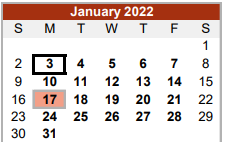 District School Academic Calendar for Brazos Middle for January 2022