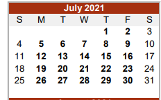 District School Academic Calendar for Brazos Middle for July 2021