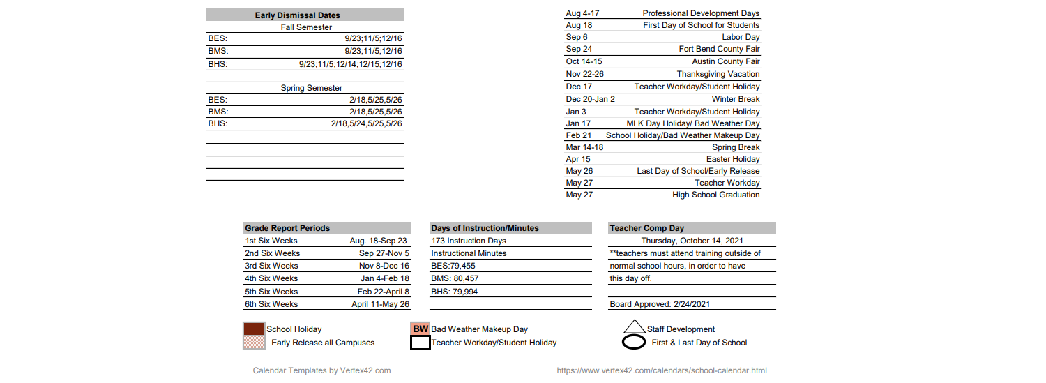 District School Academic Calendar Key for Brazos Middle