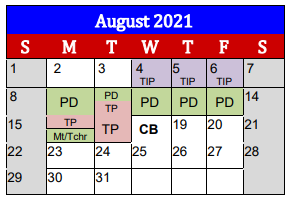 District School Academic Calendar for Lake Jackson Intermediate for August 2021