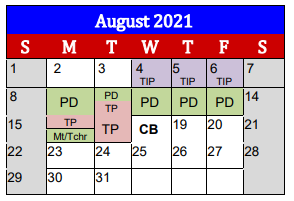 District School Academic Calendar for A P Beutel Elementary for August 2021