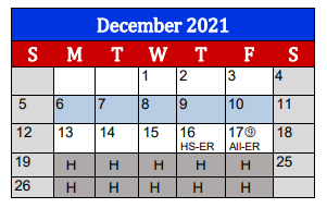 District School Academic Calendar for Lighthouse Learning Center - Jjaep for December 2021