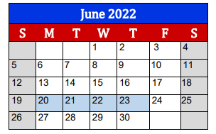 District School Academic Calendar for Lighthouse Learning Center - Jjaep for June 2022