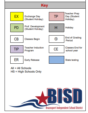 District School Academic Calendar Legend for Brazosport High School