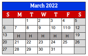 District School Academic Calendar for Lighthouse Learning Center - Daep for March 2022
