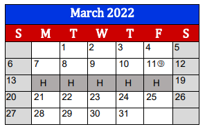 District School Academic Calendar for Jane Long Elementary for March 2022