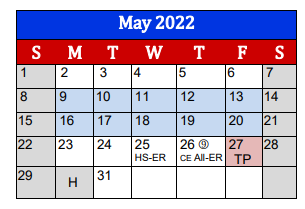 District School Academic Calendar for Lighthouse Learning Center - Aec for May 2022