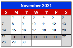 District School Academic Calendar for Lighthouse Learning Center - Jjaep for November 2021