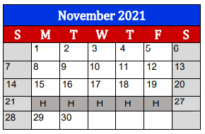 District School Academic Calendar for Clute Int for November 2021