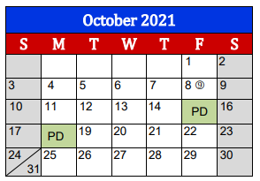 District School Academic Calendar for Clute Int for October 2021