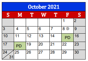 District School Academic Calendar for Lake Jackson Intermediate for October 2021