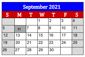 District School Academic Calendar for Lake Jackson Intermediate for September 2021