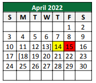District School Academic Calendar for East Elementary for April 2022
