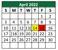 District School Academic Calendar for South Elementary for April 2022