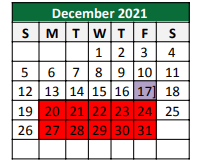 District School Academic Calendar for South Elementary for December 2021