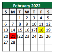 District School Academic Calendar for Breckenridge Junior High for February 2022