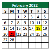 District School Academic Calendar for East Elementary for February 2022