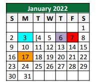 District School Academic Calendar for South Elementary for January 2022