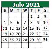 District School Academic Calendar for East Elementary for July 2021