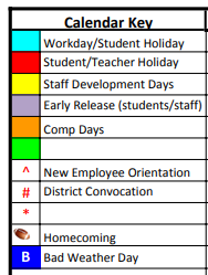 District School Academic Calendar Legend for East Elementary