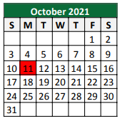 District School Academic Calendar for South Elementary for October 2021