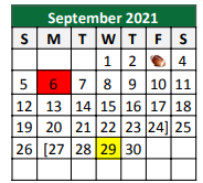 District School Academic Calendar for South Elementary for September 2021