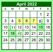 District School Academic Calendar for Brenham Middle for April 2022