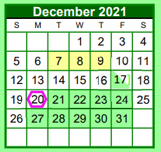 District School Academic Calendar for Brenham Alternative for December 2021