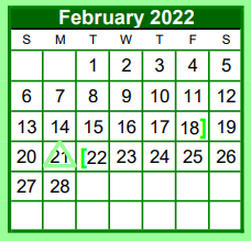 District School Academic Calendar for Brenham Alternative for February 2022