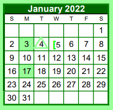 District School Academic Calendar for Brenham Alternative for January 2022